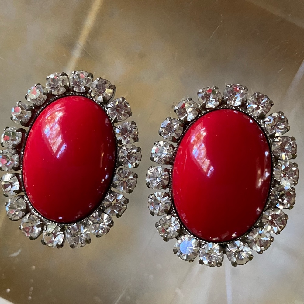 Elegant Red and Silver Crystal Earrings